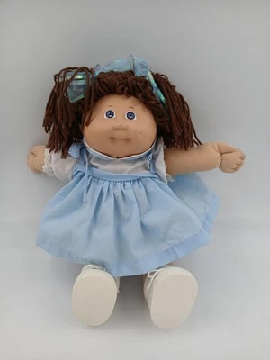 Vintage Cabbage Patch Kids Doll Xavier Roberts Brown Yarn Hair White Shoes 1980s - Image 1 of 4