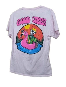 Camiseta Good Vibes Call Your Mother Adulto Mediana Retro Rosa Esqueleto - Imagen 1 de 7