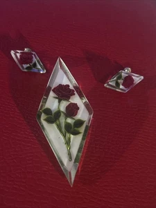 Vintage Edelstein Ton Lucite ummantelte Rose Brosche & Ohrringe - Bild 1 von 9