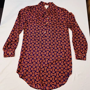 Julie Brown NYC Seide Shirt Kleid Tunika Kettenglied Muster Gr. 6 orange lila - Bild 1 von 12
