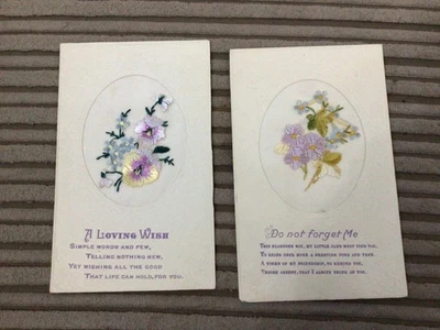 2 EARLY TUCK BRODERIE D’ART GREETINGS POSTCARDS FEATURING EMBROIDERED FLOWERS - Image 1 of 2