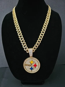 Collar de 24" de cristal helado de lujo cadena de eslabones cubanos Pittsburgh Steelers 6 - Imagen 1 de 4