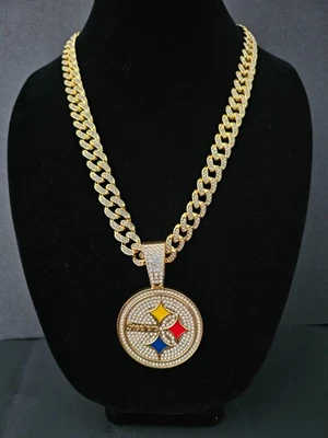Collar de 24" de cristal helado de lujo cadena de eslabones cubanos Pittsburgh Steelers 6 Foto 1 de 4