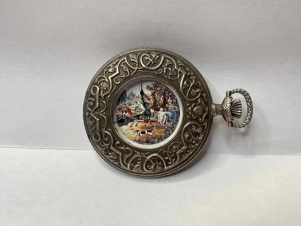 1982 Franklin Mint Huntsman Pocket Watch Swiss Hunting Scene Sterling Silver 925 - Image 1 of 4
