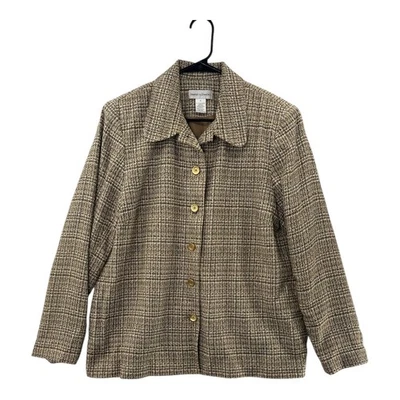 Drapers & Damons 女式纹理西装外套金色金属线棕色格子 14 码 — 第 1/4 张图片