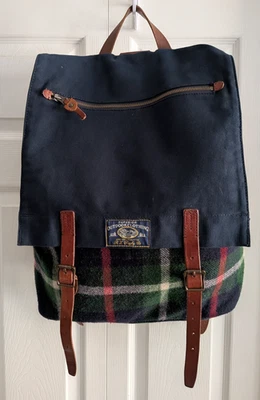 Mochila Rara Rugby Ralph Lauren Azul Verde Lana a Cuadros en Excelente Estado Foto 1 de 4