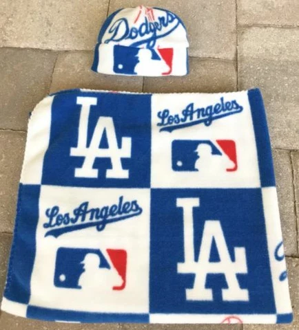 Los Angeles Dodgers MLB Fleece Newborn Baby Receiving Blanket & Hat Gift Set Cover