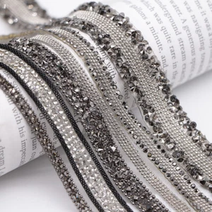 1 Yard Rhinestone Trim Chain Ribbon Iron on Clothing Dress Decor Embellishments - Picture 1 of 16