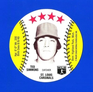 1976 ISALY'S / SWEET WILLIAM BASEBALL DISC - TED SIMMONS NM+ HOF STL CARDINALS - Foto 1 di 2