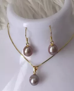 NWT Sterling Silver Over Gold Vermeil Freshwater Lavender Pink Pearl Set - Picture 1 of 23