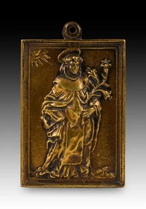 Devotional plaque, Saint Thomas Aquinas. Bronze. Spanish School, 17th-18th c - Picture 1 of 2