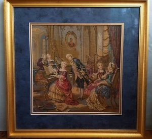 Large French Needlepoint Rare Ornate Framed 28"x28" Victorian Scene Tapestry - Picture 1 of 6