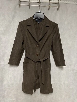 Chaqueta Banana Republic Mujer S Marrón Mezcla de Lino Sin Forro Cinturón De Colección Abrigo Y2K Foto 1 de 4