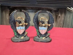 HUBLEY no. 855 Cast Iron American Eagle & Shield w/13 Stars Book Ends - Picture 1 of 9