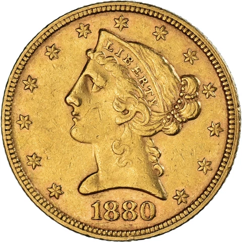 [#374313] Coin, United States, Coronet Head, $5, Half Eagle, 1880, U.S. M, int Cover