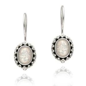 925 Sterling Silver Lab Created White Opal Leverback Earrings - Picture 1 of 4
