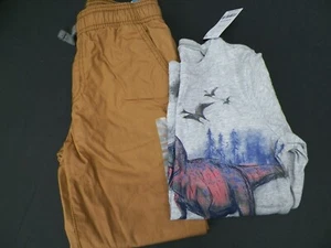Carter's Kid Long Sleeve Graphic Tee Gray Dino TRex and Cozy Lining Joggers SZ 7 - Picture 1 of 10