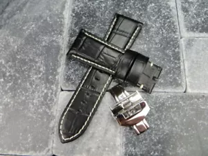Neu 22 mm schwarz genarbtes Lederband poliert Uhrenarmband Schließe Set PANERAI WH - Bild 1 von 9