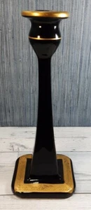 Antique Vintage Rare Art Deco Black Glass Embossed Gold Candlestick - Picture 1 of 12