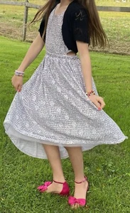 Truly Me Dress by Sara Sara Girls Size 12, Floral Sequins Cut Outs High Low Hem - Picture 1 of 20
