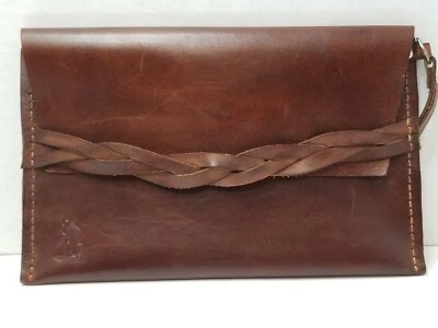 Bolso sin asas cartera de cuero vintage 10" elegante borgoña calidad fina Foto 1 de 4