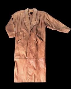 EXPRESS Vintage Women's Long Brown Leather Trench Coat S Compagnie International - Picture 1 of 13