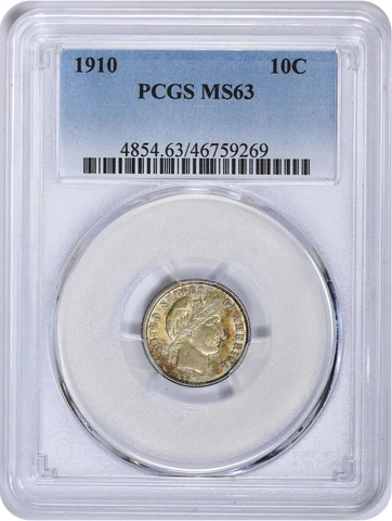 1910 Barber Silver Dime MS63 PCGS Cover