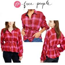 People Top Pacific Dawn Plaid Shirt Red Combo Sz S 414