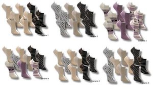9 Paar Socken Sneaker Füßlinge Baumwolle Damen Sneakersocken beige Punkte Muster - Bild 1 von 7