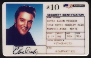 Tarjeta telefónica TK 32a/Phonecard Amerivox Elvis Presley Identification ID Security  - Imagen 1 de 2