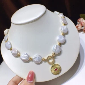 16-17 mm natural  white  south sea  pearl necklace 17 inches - Picture 1 of 2