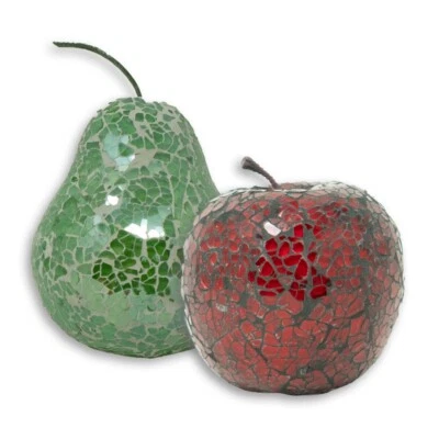 Mosaik Glas Grün Birne & Roter Apfel Set Deko Obst Aufsteller Geschenk - Bild 1 von 3
