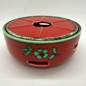 Zell Harmersbach Anuschka 6-3/4" scalda fonduta/bruciatore rosso verde ceramica tedesca - Foto 1 di 7