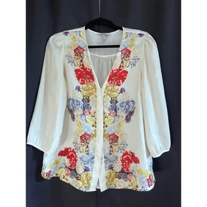 Blusa Top H&M Estampado Floral Multicolor Con Botones Manga Larga Para Mujer Talla 12 - Imagen 1 de 11