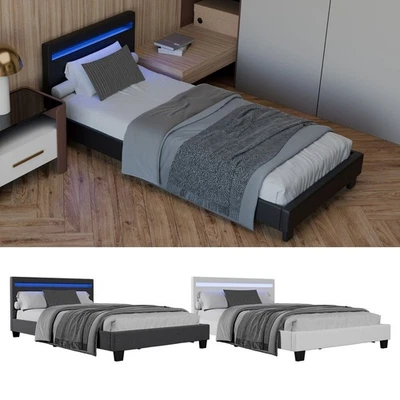 Polsterbett Einzelbett Jugendbett LED 90x200 / 120x200 Bettgestell Bett Juskys® - Bild 1 von 4