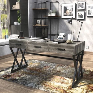 Nillo Industrial Grey 59-inch Metal Computer Desk with USB Grey Medium - Picture 1 of 5
