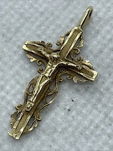 VINTAGE HANDMADE Solid 14K Yellow Gold JESUS CHRIST CRUCIFIX CROSS Charm Pendant - Picture 1 of 22