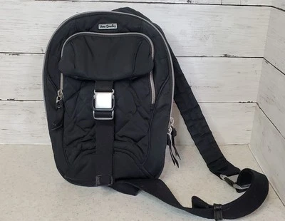 Vera Bradley Small Sling Backpack Black Quilted Crossbody Bag Floral Lining... - Image 1 of 4