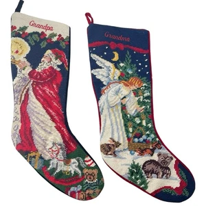 Paar Lands End Wollstrümpfe Weihnachtsstrümpfe monogrammiert Oma Opa - Bild 1 von 21