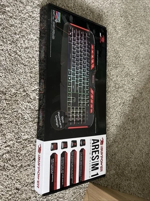 iBuyPower Ares M1 RGB Gaming Keyboard Spill Resistant Black Red Multimedia Keys - Image 1 of 3