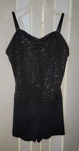 Biketard, Tanz, Ballett, Gymnastik, Schlittschuhlaufen schwarz Dessous Pailletten Kostüm CL - Bild 1 von 5
