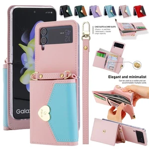 Leather Wallet Case Strap Lanyard Heart Cover For Samsung Galaxy Z Flip 5 4 3 5G - Picture 1 of 91