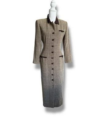 Vintage 90s Jessica Howard Petite Long Houndstooth Button Front Dress Coat 10P  - Image 1 of 4