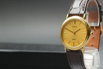 Vintage 1994 Exc+5 Seiko Dolce 5E31-6C20 Gold HAQ Quartz Mens Watch From JAPAN - Image 1 of 4