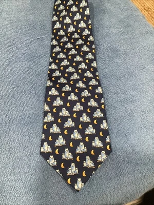 Corbata de Seda Paul Fredrick Azul Marino Búhos Patrón Luna Hecha en Italia Clásica Para Hombre Prendas para el Cuello Foto 1 de 4