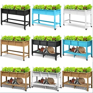 Poly Wood Elevated Raised Garden Bed with Wheels Planter Grow Box Outdoor Yard - Picture 1 of 32