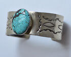 Gorgeous Vintage A. HENRY Navajo Sterling Silver Carved Cuff Bracelet Turquoise!
