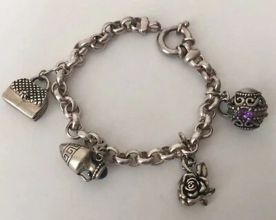 Berloques de flores vintage Milor prata esterlina rolo link pulseira urna Kabana raros - Imagem 1 de 4