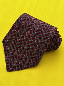 Authentic BRIONI ROMA Striped Buckle Belt Design On Gray Silk Wide Necktie Tie - Picture 1 of 10