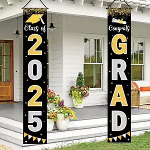 Graduation Decorations 2025 GRAD Banner Black Porch Door Sign Welcome Banner for - Picture 1 of 12